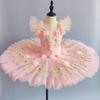 Girls Ballet Tutu Dress With Sequins Lace Trim Sleeveless Puffy Dance Costume Performance