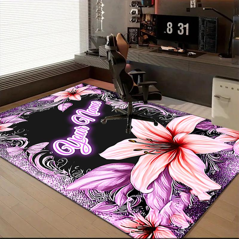 1PC Custom Name Floral Name Artwork Theme Floor Mat Ideal for Living Room, Game Rooms, Office, Bedroom,Floor Mat Playful Design