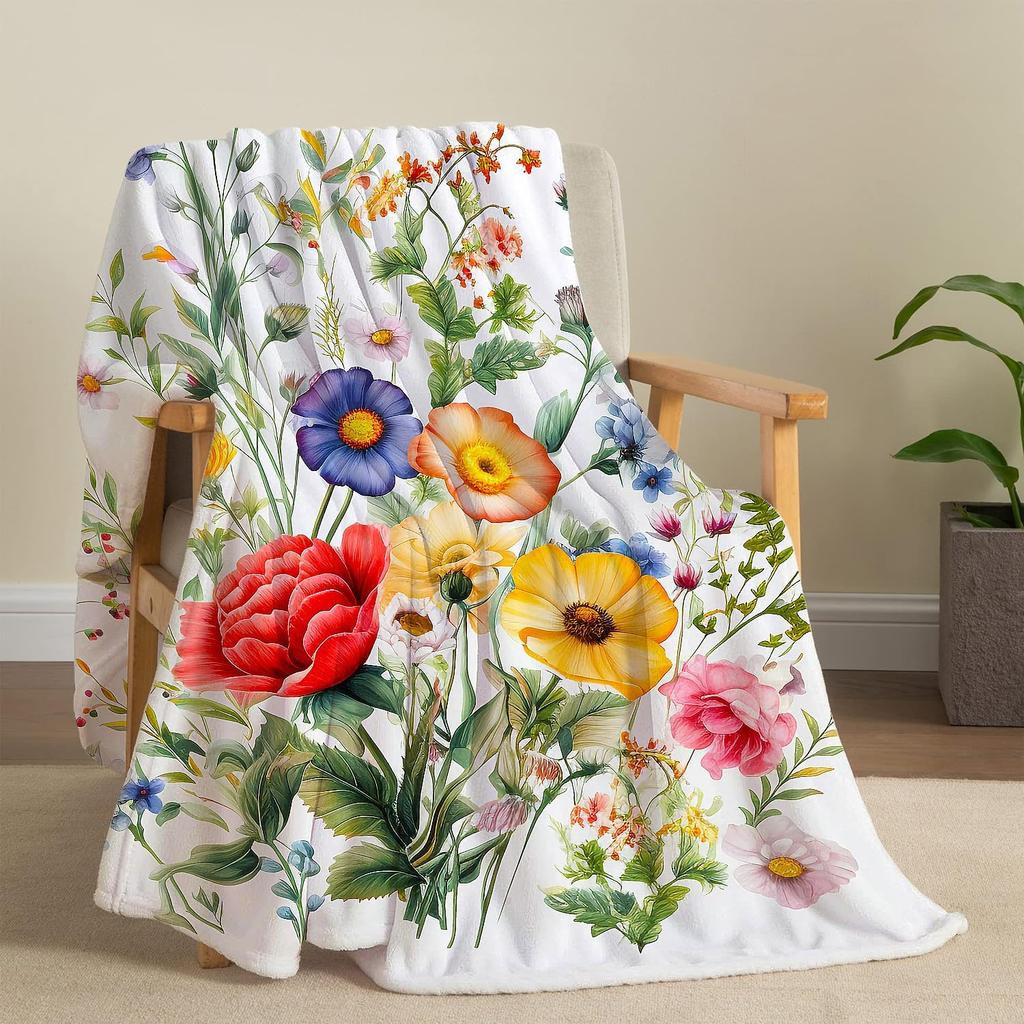 Vintage Flower Blanket Birthday Christmas for Women Girl Gift Spring Floral Blanket Soft Cozy Plush Flannel Fleece Throw Blanket