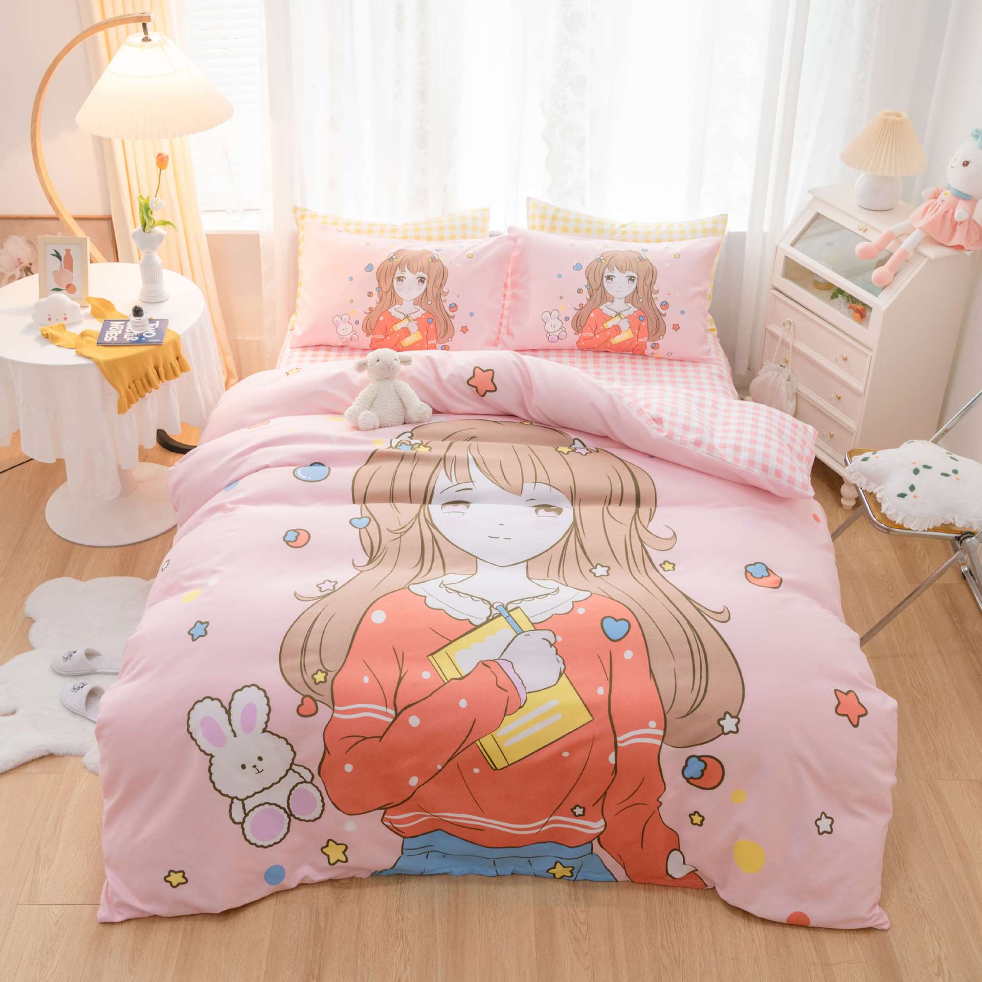 

3D печатный мультфильм Красивая девушка Постельное белье Девушка Комната Пух Пододеяльник Наволочка 2/3 шт. EU135 * 200 Супер большая кровать Мягкая молния Домашний текстиль Baby 100x135cm