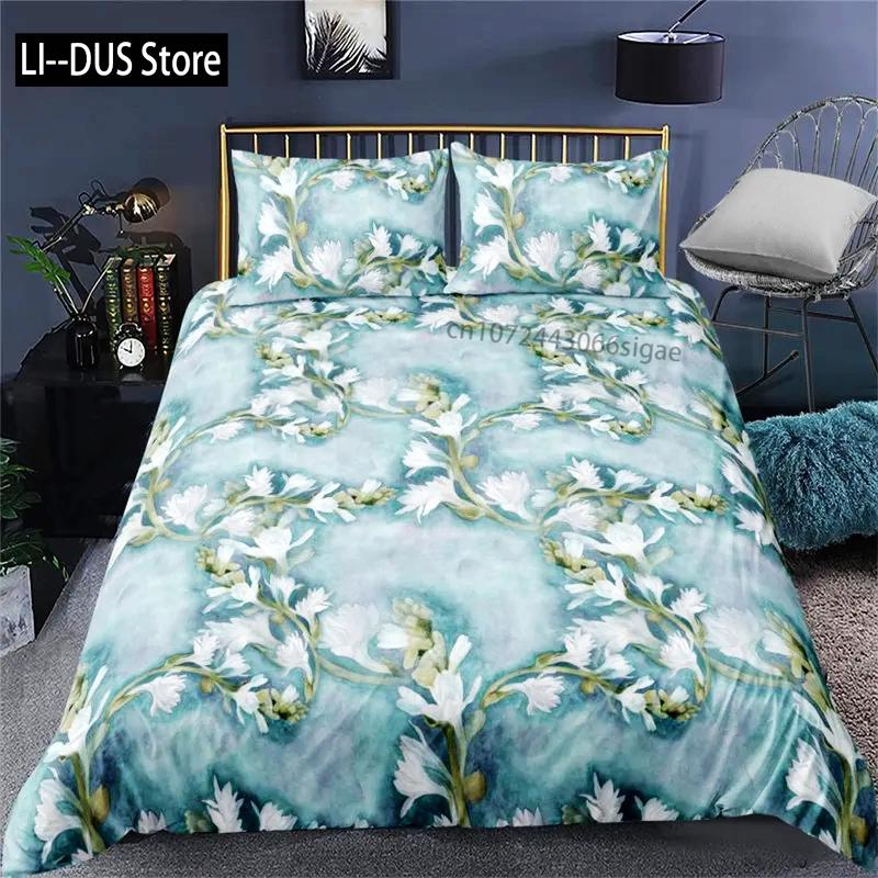 

Vibrant Botanical Floral Duvet Cover Twin Size Lotus Flower Leaves Bedding Set Soft Tropical Tree Quilt Cover with Pillowcases EU Single(135*200cm)3pcs