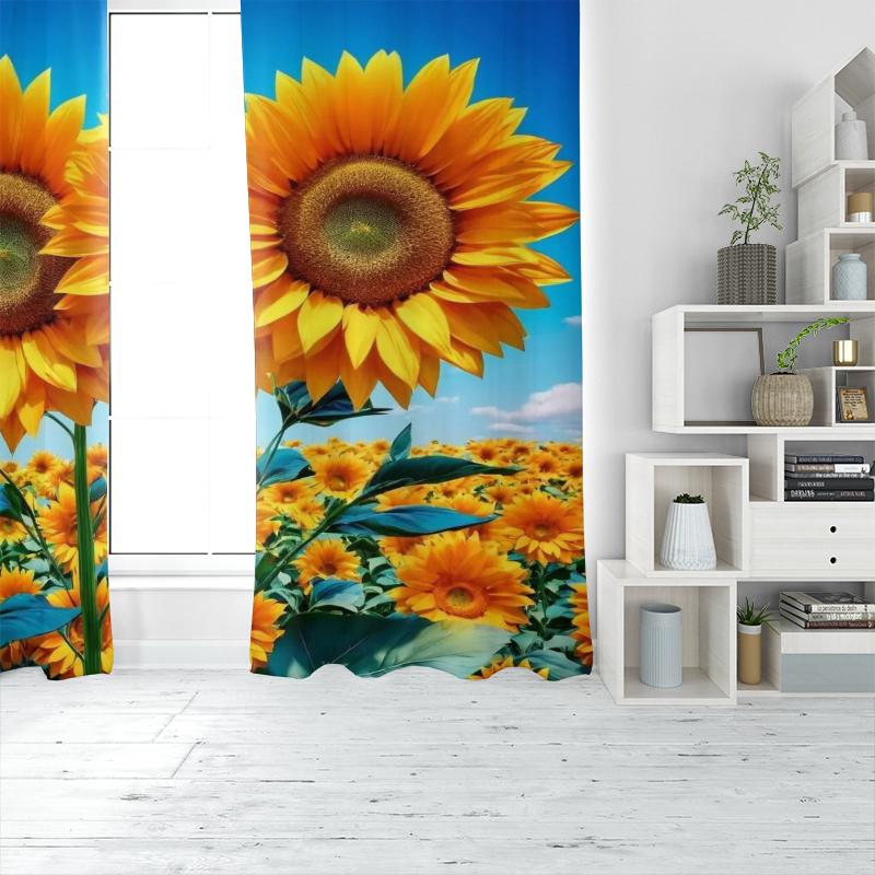 2Pcs- Sunflower - Printed curtains -100% polyester material for bedroom curtains and living room decoration.