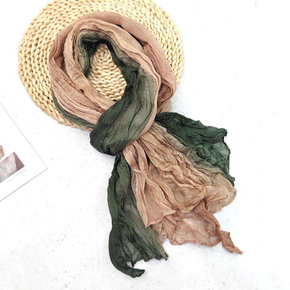 Gradient Blue Fold Shawl Soft Retro Cotton Hemp Scarf Fashionable Trend Sunscreen Scarf  Women