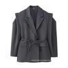 European & American Women's Fashion Commuter Waist-Tie Shoulder Pad Blazer
