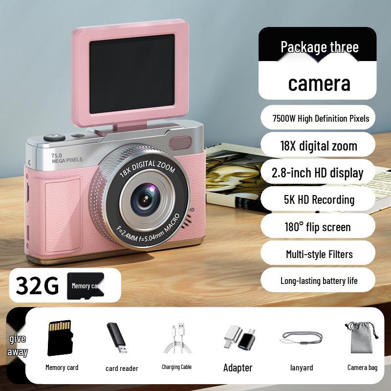Retro 5K Mirrorless Digital Camera with Flip Screen & HD CCD for Selfies