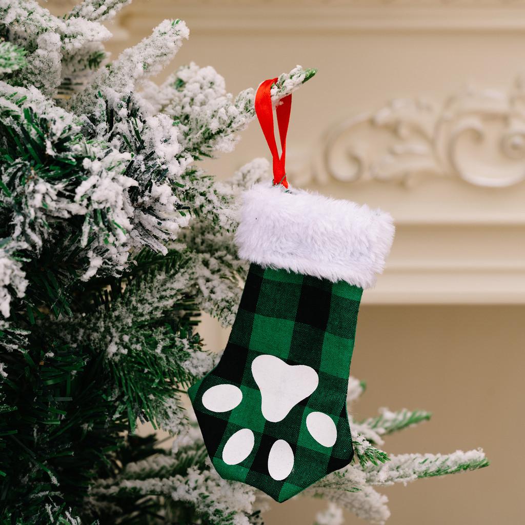 Cartoon Cat Delightful Paw Christmas Stockings In Bright Red Green And Black White
