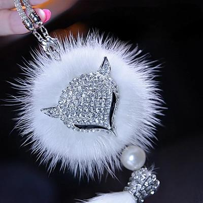 Car Pendant Fox Fur Crystal Set with Diamonds High End Ladies Interior Mirror Pendant Car Decor Accessories Interior Ornaments