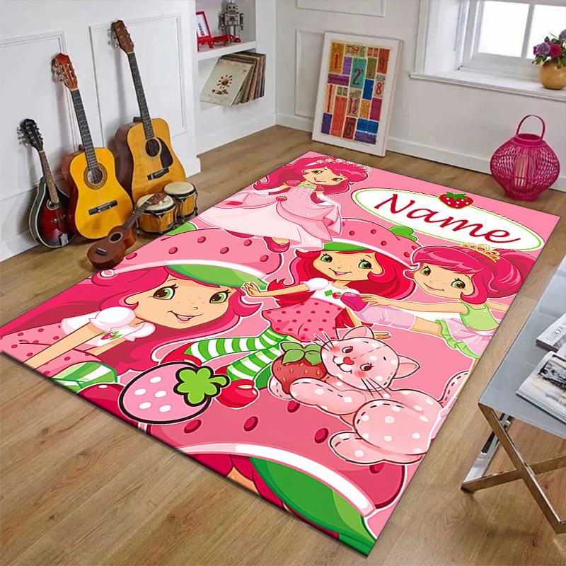 Custom Strawberry Princess Mat Personalized Name, Polyester Washable Indoor Entryway Rug, Gift for Christmas, Easter, Thanksgiving Day