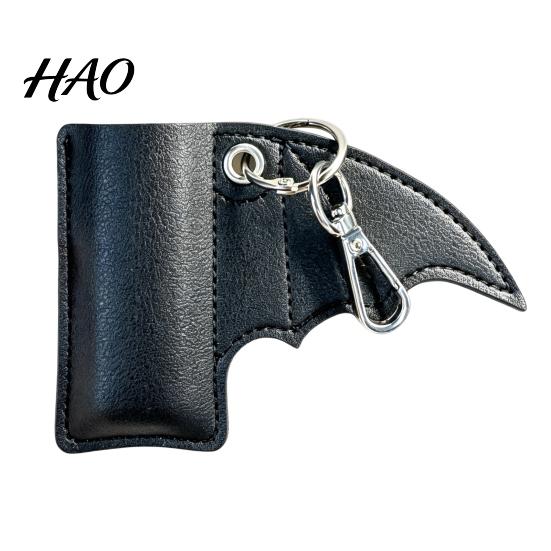 Durable Faux Leather Charm Lip Balm Case Bat Keychain, Lipstick Chapstick Punk Protective Personalized Bag Keychain Gift Sleeve Charm, Car Key