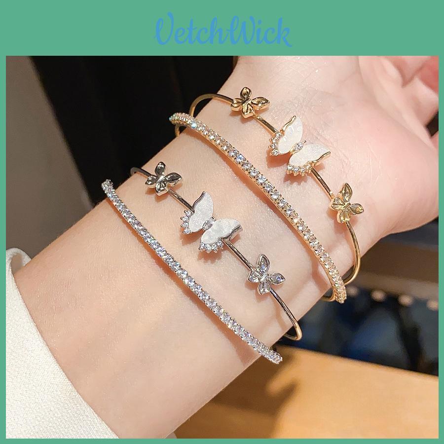 Copper Zircon Butterfly Fashion Cuff Bracelet For Daily Office Jewelry