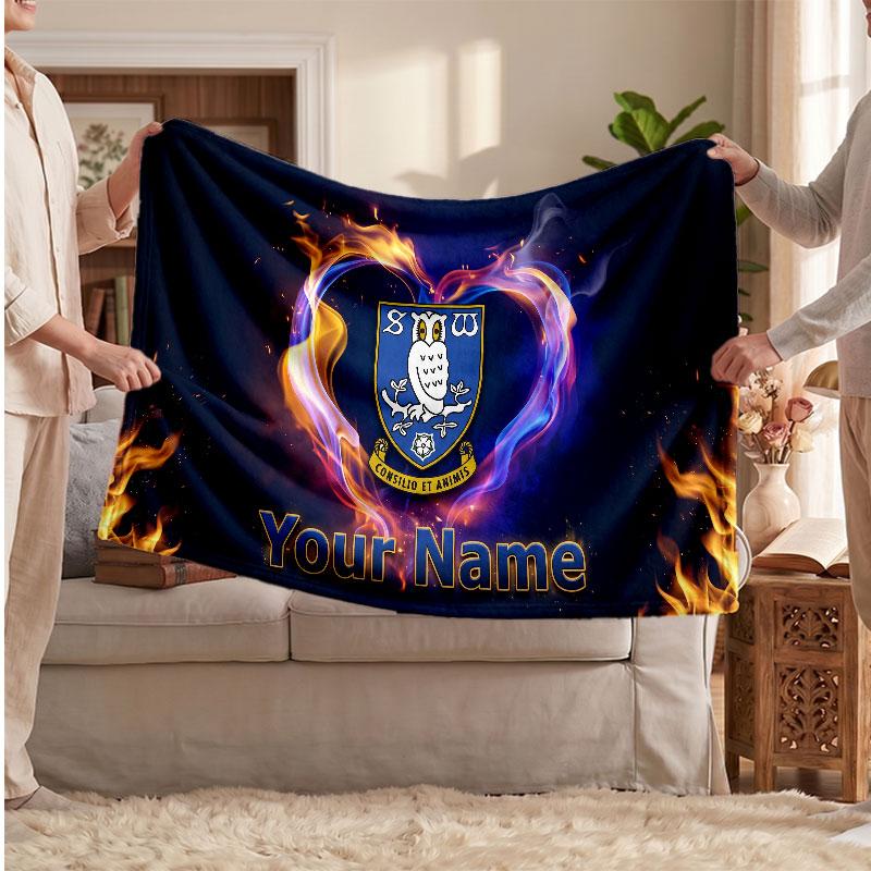 Sheffield Wednesday FC Personalized Fleece Blanket With Football Logo, Custom Name Text Soft Warm Home Throw Blanket