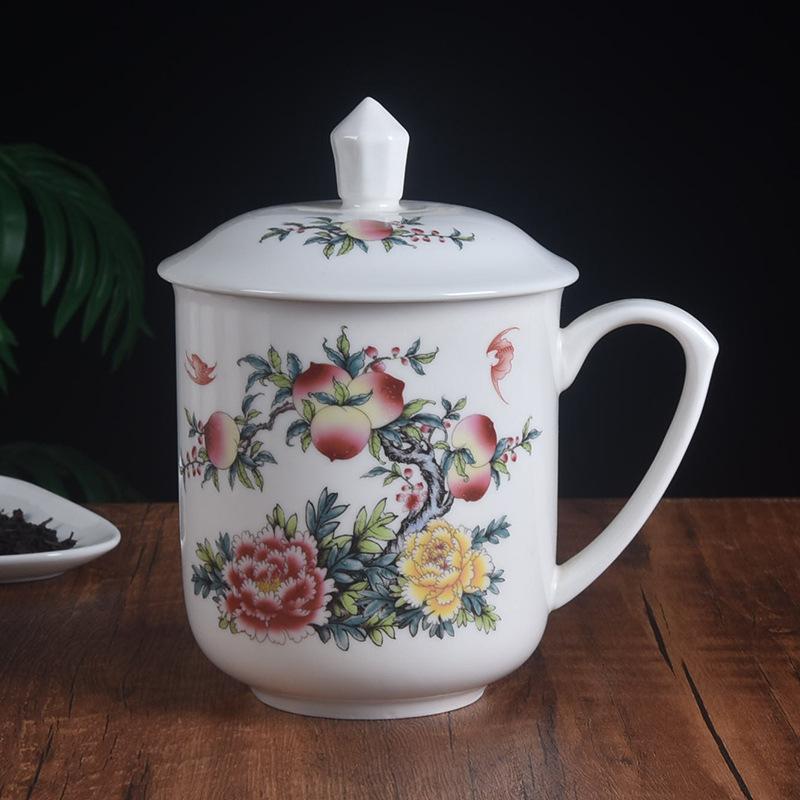 Ceramic Teacup 900ML Large-capacity Office Cup Conference Cup with Lid Gift Cup Set Household Water Cup