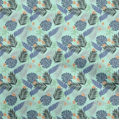 Cotton Poplin Light Mint Green Fabric Tropical Leaf Dress Material Fabric Print Fabric By The Yard 42 Inch