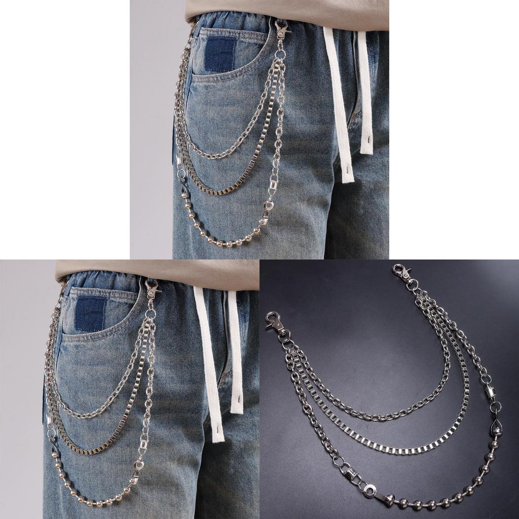 Metal Chain Waist Belt With Multilayer Beaded Design For Men And Women
