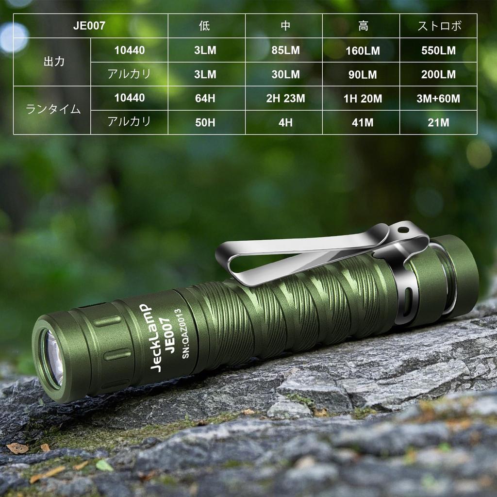 JeckLamp LED 550 IPX8 4 101m Beam AAA Battery Operated Light, Lumens, Waterproof, Modes, Distance, (JE007) (Green)