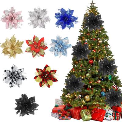 Glitzer Künstlicher Weihnachtsstern Weihnachtsornament Clip Blume Für Baum, Girlande, Geschenke Niedliches Weihnachtsgeschenk Für Freunde, Familie, Kollegen