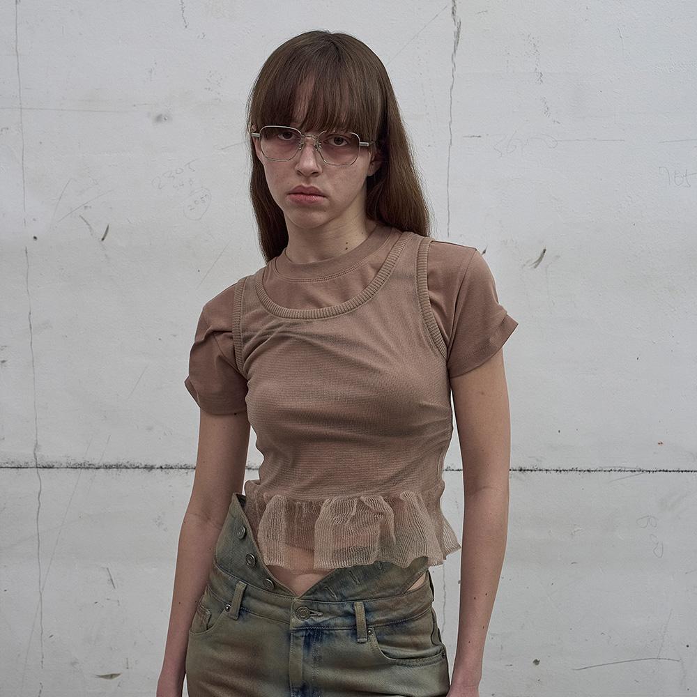 LCDC™ Sheer Frill Knit Top (Beige)