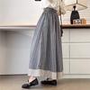 Johnature Retro Forest Striped Patchwork Skirt Spring Loose Versatile Elasticated Waist A-line Umbrella Skirts