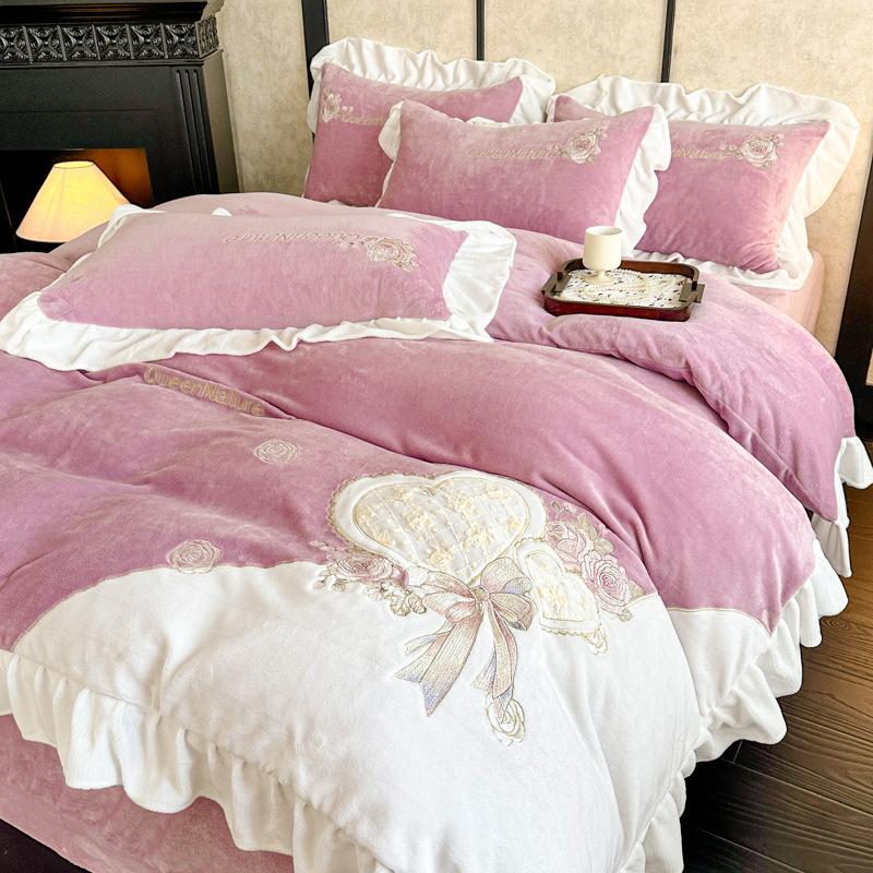 Thickened Milk Fleece Four-Piece Coral Fleece Double-Sided Fleece Bed Quilt Cover Flannel Bedding