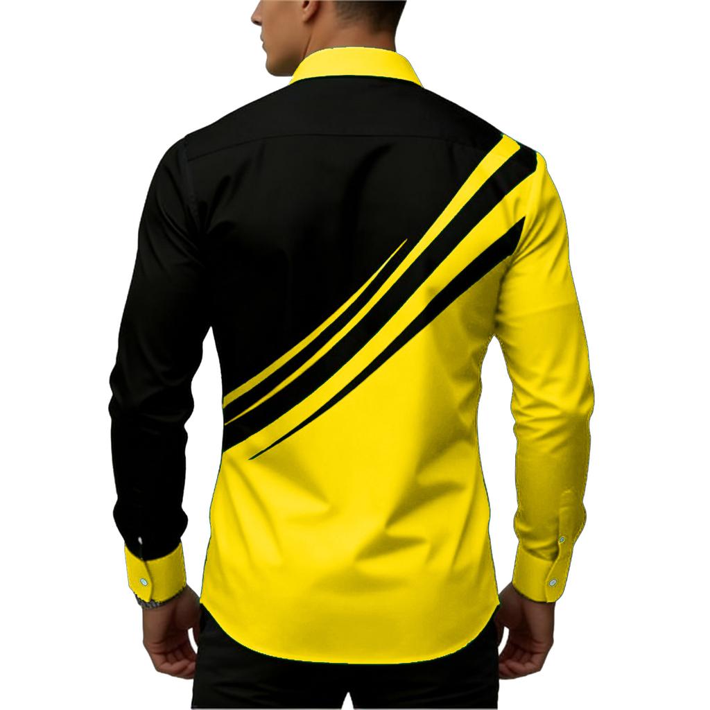 Pánské košile s dlouhým rukávem, Business casual košile, Pánské košile s knoflíky a klopami, barevně blokované