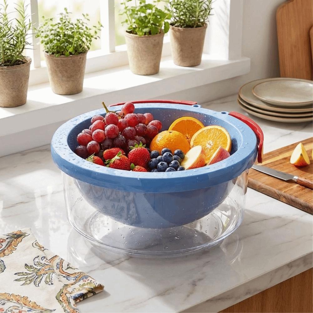 Plastic Double-Layer Drain Basket Sturdy Dustproof Fruit Washing Basket Thickened Efficient Kitchen Storage Baskets