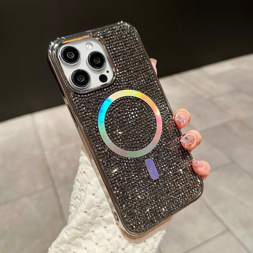 For IPhone 17 Promax Phone Case 16pro Luxury Rhinestone Magnetic Suction for Apple 14 Thousand Diamond Glitter Fans 15 New