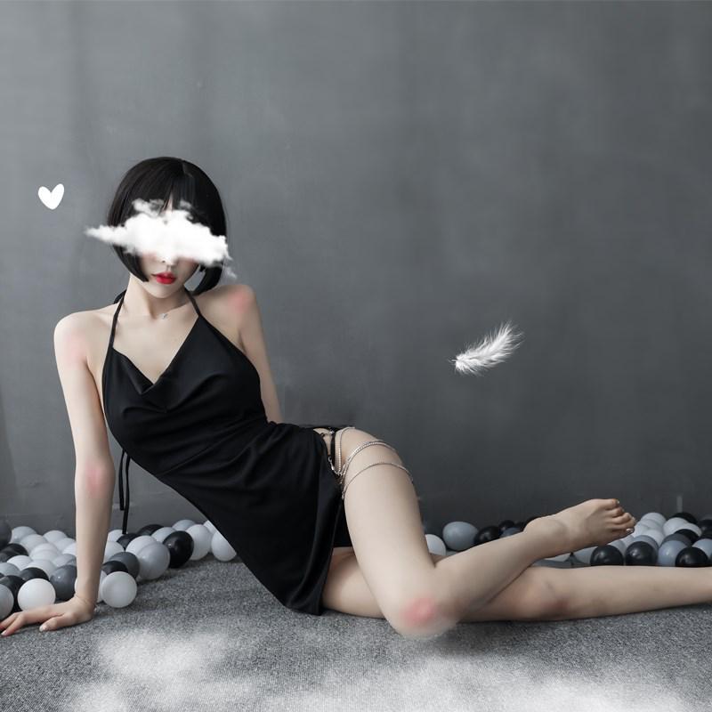 Xiang Night Temptation Lace Lingerie Set: Sexy Backless Camisole Pajamas with Slit - Erotic Homewear Nightdress