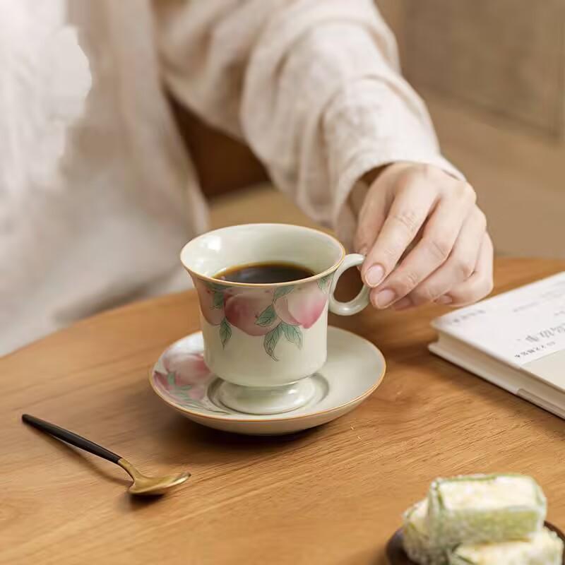 Ru Kiln Coffee Cup High-Grade Exquisite High-Value Ceramic Cup And Saucer Niche Design Thickened Anti-Scalding Tea Cup