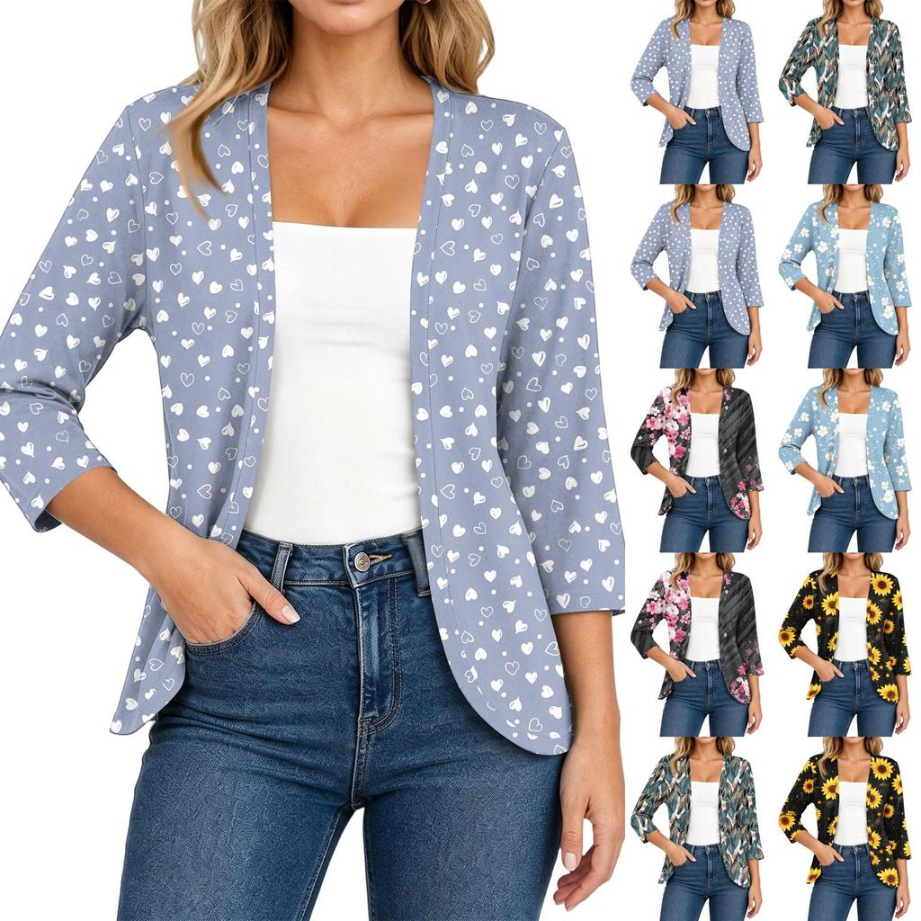 Women's Vintage Floral Print Three-Quarter Sleeve Loose Fit Lightweight Cardigan