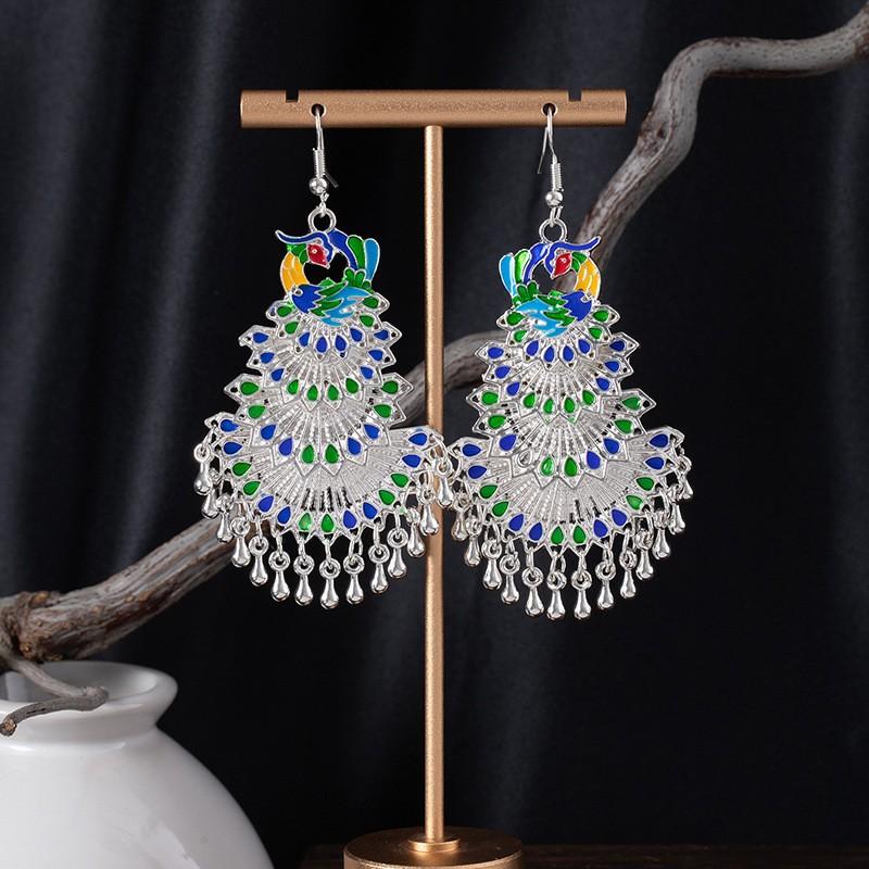 Retro Peacock Phoenix Ethnic Style Earrings Guizhou Scenic Spot Earrings Bohemian Style Long Earrings