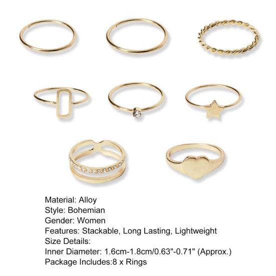 8ks Prsteny Kamínky s pěticípou hvězdou Šperky Galvanické pokovování Geometrický prsten Dárky k narozeninám