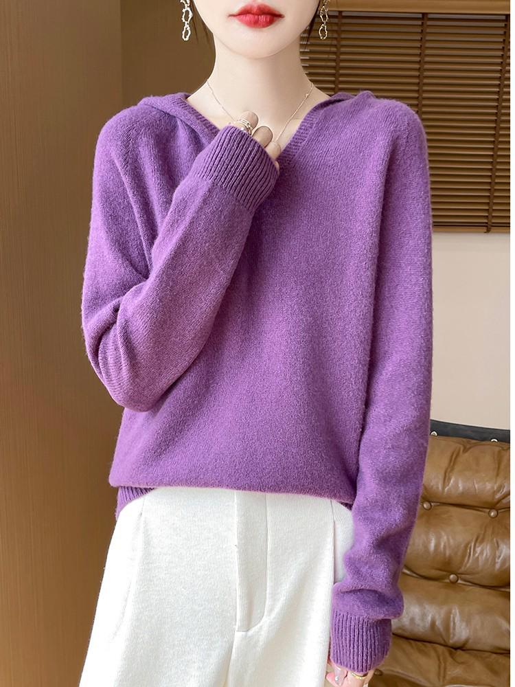 Women's Thick Versatile Wool-Cashmere Knit Hooded Pullover for Autumn/Winter