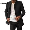Pánský oblekový kabát, Jednobarevný, Slim Fit, Jednořadý, Zesílit, Trenčkot, Podzim Zima, Větruodolný, Vlněná bunda