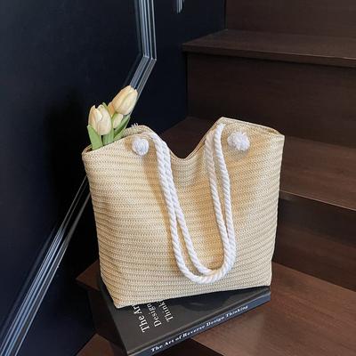 Modische Strohtasche Damen große Kapazität neue Sommer vielseitige Schulter-Tragetasche Strandurlaub Strandtasche