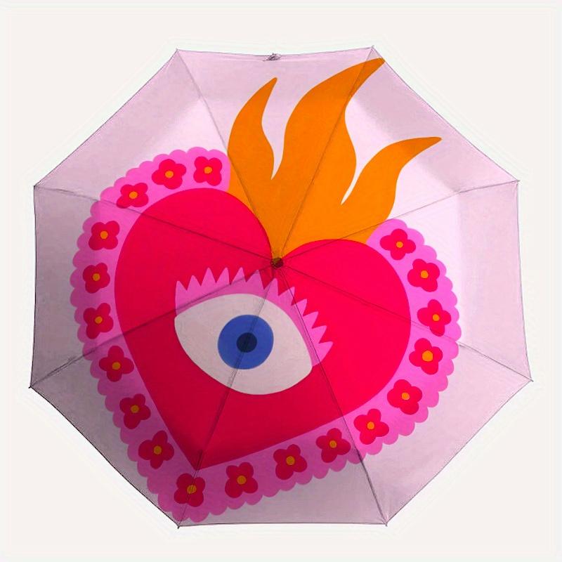 

1pc Heart with Eye Folding Umbrella , 8 Ribs Casual Durable Lightweight Portable Travelling Umbrella For Men & Women yy250728086