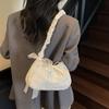 Pleated Strap Simple Canvas Handbag With Ribbon Large Capacity Bag Lace Shoulder Bag  Travel