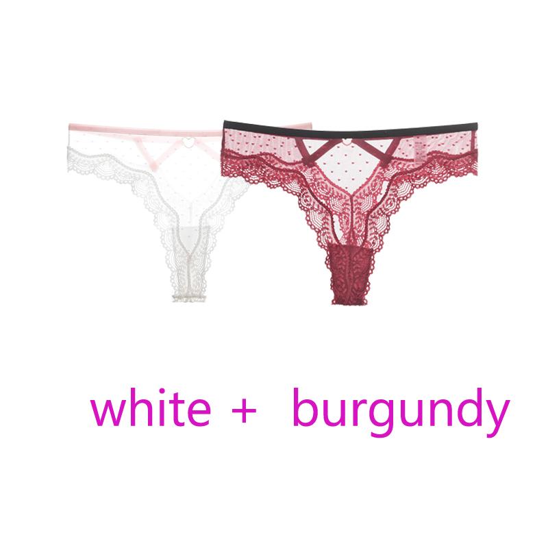 TERMEZY 2Pcs/Lot Sexy Lace Panties Women Low-waist Underwear Hollow Out Transparent Thong Female Seamless G-string Lingerie Underpant
