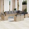 13-Cz. Garden Furniture Set With Cushions, Beige, Poly Rattan