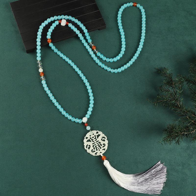 

Красная киноварь длинная цепочка кроссбоди женская сандаловая бахрома цепочка для свитера ожерелье антикварные аксессуары для ципао