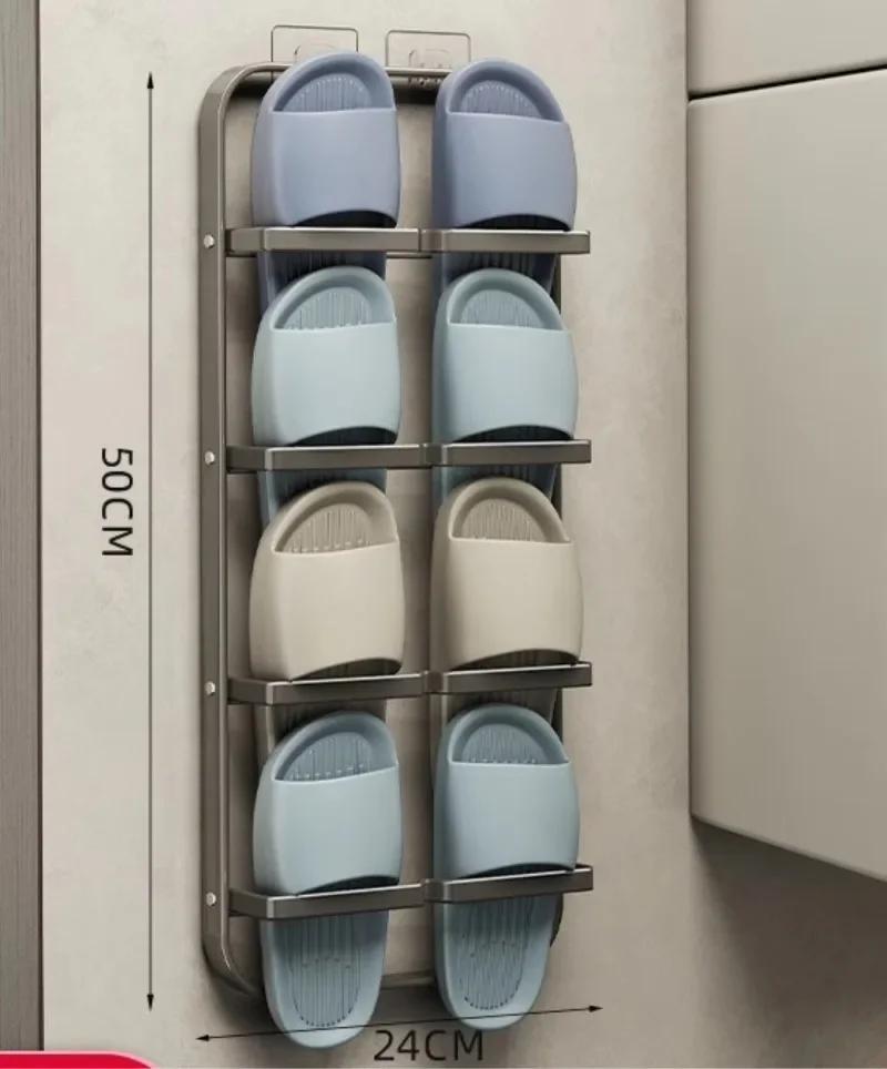 Shoe Rack Behind Door Bathroom Wall Shelf Slippers Drain Rack Multi-layer Storage Shelves No Punching Household Rack Supplies