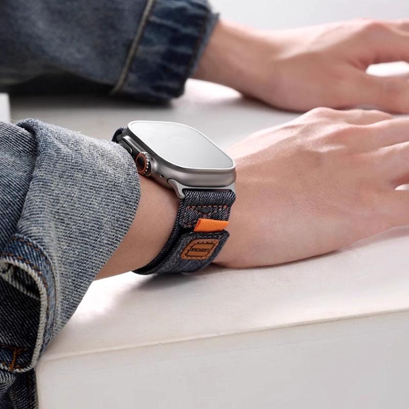 Denim Nylon Band for Apple Watch Ultra 3 2 1 49mm/11 10 46mm 42mm Canvas Wristband iWatch 9 8 7 6 5 SE 3 45mm 44mm 40/41mm Strap