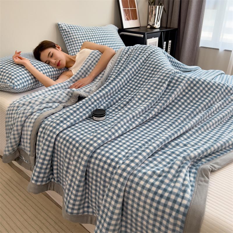 Double Layer Solid Color Milk Velvet Blanket Autumn Winter Thicken Warm Plush Blanket for Bed Sofa Single Double Thick Bed Sheet