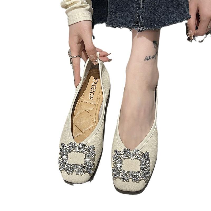 Size 35-43, Large Size Women's Shoes 41 Fat Feet Flat Bottom Shallow Mouth Rhinestone Small Single Shoes Women's Soft Sole One Pedal Ladyshoes 42