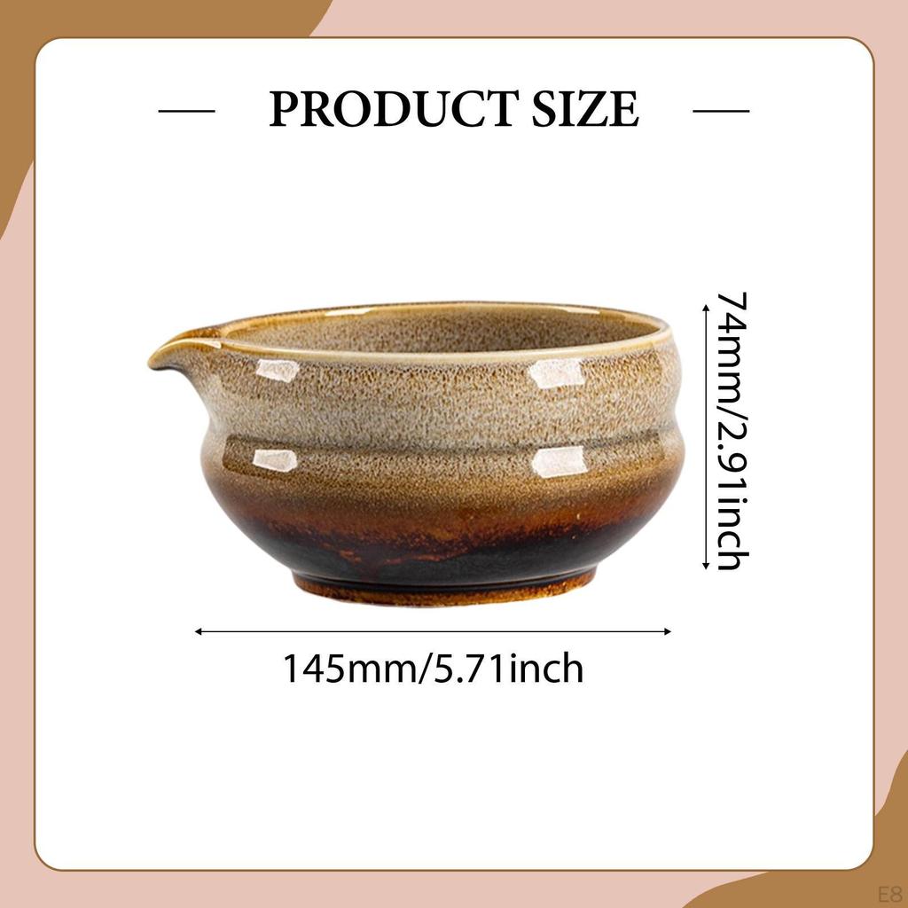 Ceramic Matcha Bowl with Pouring Spout,Chawan 530ml Utensils Handcrafted Green Tea Cup Mixing