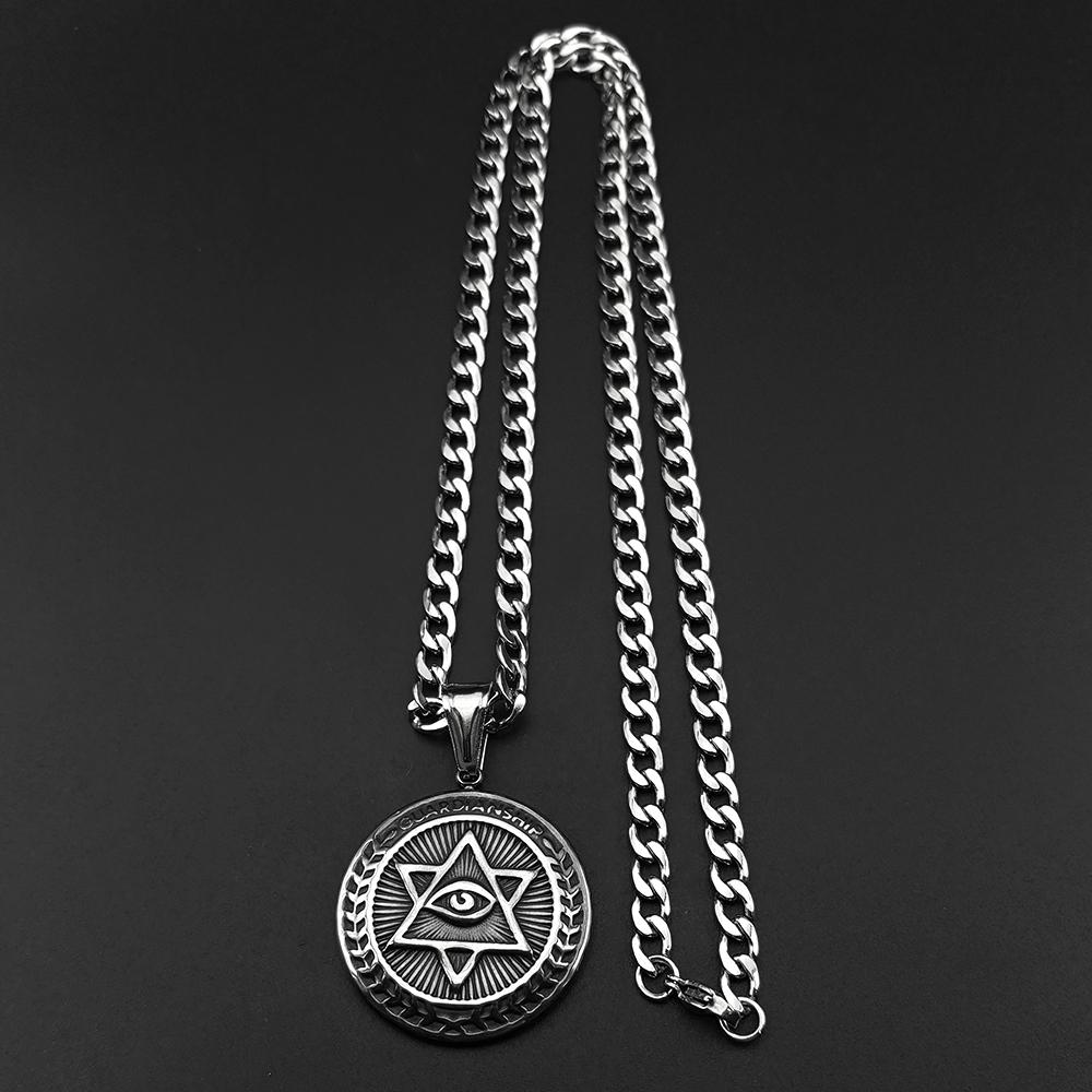 Jewish Israel Star of David GUARDIANSHIP Necklace Women Men Stainless Steel Eye of Providence Judaica Hexagram Chain Jewelry