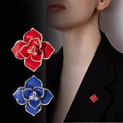 Xiaoxiangfeng High-end Camellia Brooch, Men's and Women's Coats, Suit Collar Pins, Anti-exposure Small Button Pins