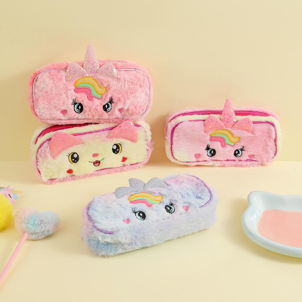 Furry Pencil Holder Adorable Cute Pencil Case Cartoon Stationery Bag Soft Plush Pencil Bag For Stationery Storage School
