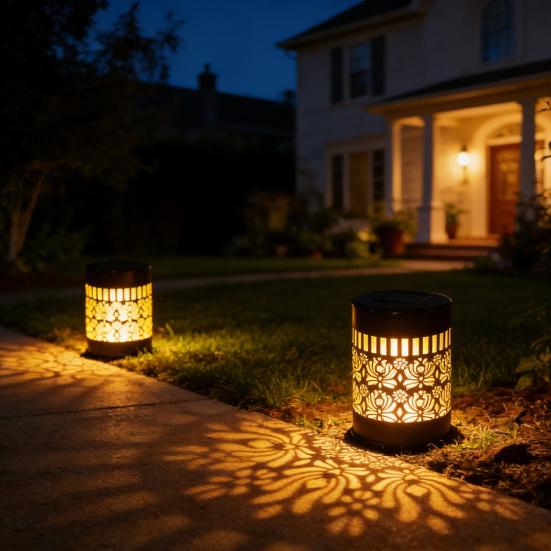 Outdoor Floral Solar Light Metal Solar Powered Deck Step Wall Light Waterproof Fence Light for Garden Patio Backyard Decoration