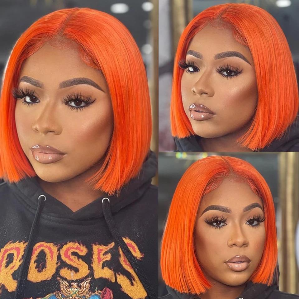 Ginger Short Bob Lace Front Wigs   Hair Wigs Bob Lace Wigs For Women Blonde Orange Straight Brazilian Hair Closure Wig