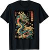 Japanese Dragon Graphic Tee Mens Casual Cotton Print Short Sleeve Crew Neck TShirt